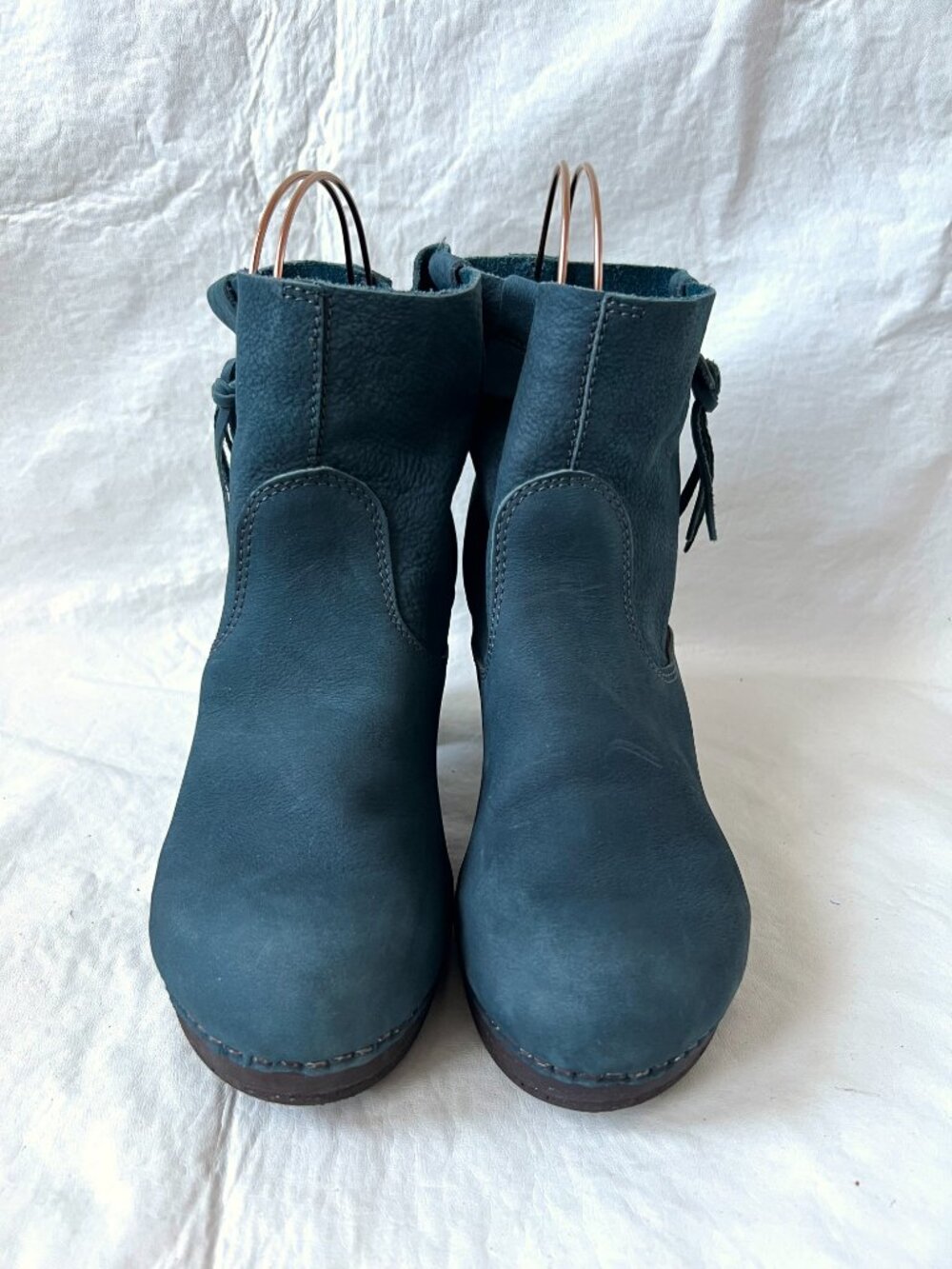 Sanita boots clog booties blue leather platform block heel wood 40 9.5 10 Viva - Picture 2 of 14